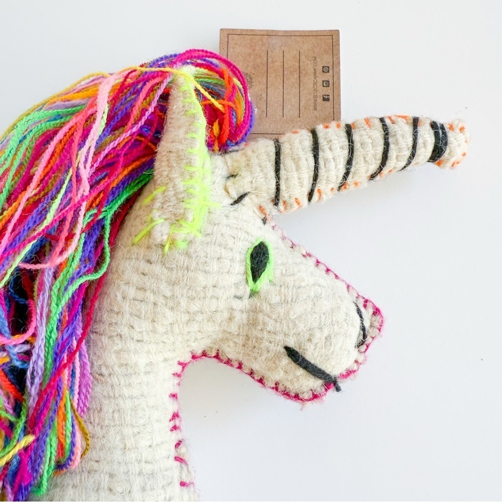 NWT Eclectic Array Handmade Artisan Wool Rainbow Unicorn Plush Stuffed Animal - Picture 10 of 14